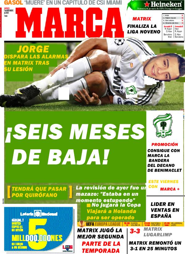 LosMatrixUD's tweet photo. La portada de @marca con la triste lesión de @GarciaTraceur en portada. http://t.co/zbeQxIEkXc