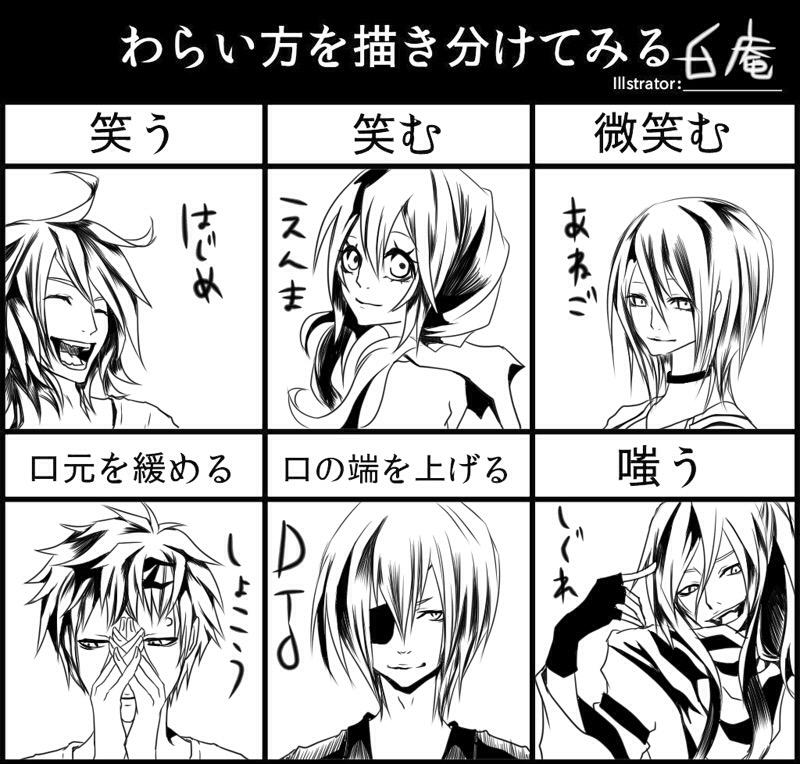 白庵 Twitterissa 笑う笑む微笑む口元を緩める口の端を上げる嗤うで描き分け 曲谷さんとyagiさんにやらせておいて 自分だけやってなかった事を思い出し 早朝に急いでやってみた 微笑むとかわからんかったぜww Http T Co Anp7lpg2ry