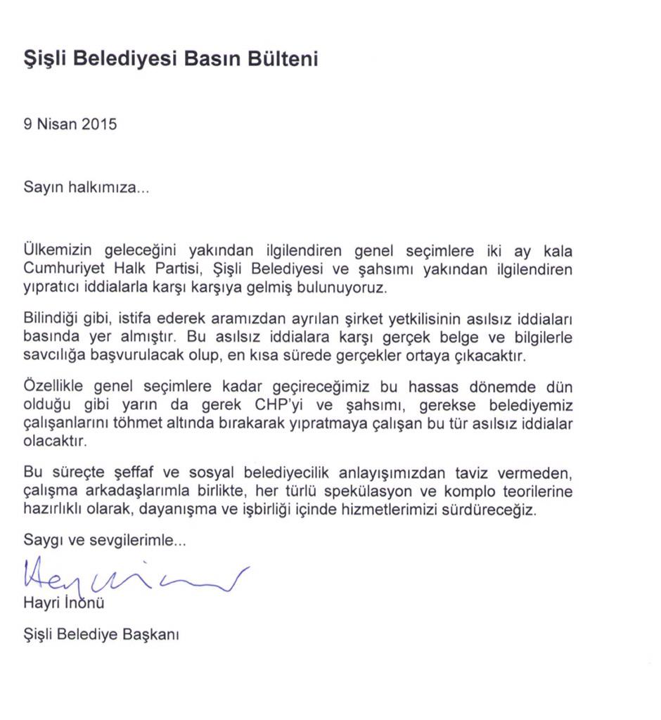 Bugün basında çıkan asılsız haberlerle ilgili kamuoyunun bilgisine sunuyorum.