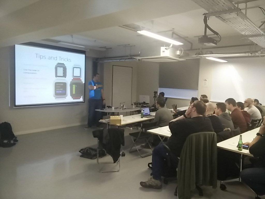 finebyte's tweet photo. @matthewtole giving some tips and tricks to @pebbledev at #pebbleldn http://t.co/M2bMedUQOY