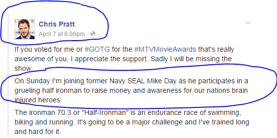 VisitCentralFL's tweet photo. We'll be at the @IRONMANtri in @hainescity 4/12 cheering you on @prattprattpratt! #trueguardian #CentralFl #GoChrisGo http://t.co/KIoOKXRdQu