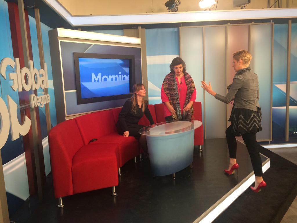 ProjectHeroes's tweet photo. Cindy, Shairl and Susan are in Regina, SK for opening at Gov't House. Global Regina studio this morning. http://t.co/P3MGA8jyYc