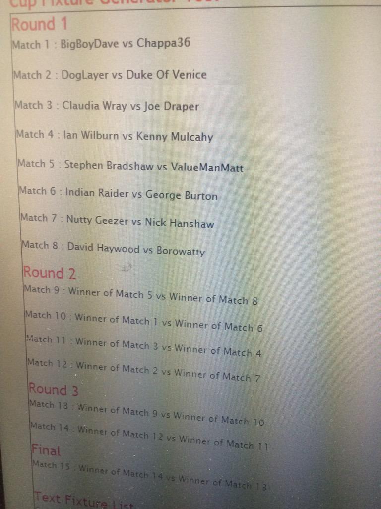 Ramma_____'s tweet photo. The #IncompetentCup draw has taken place live on the Internet to record viewing figures of 1 (@bigboydave1)
#TheDraw http://t.co/vAk1X7YiM6