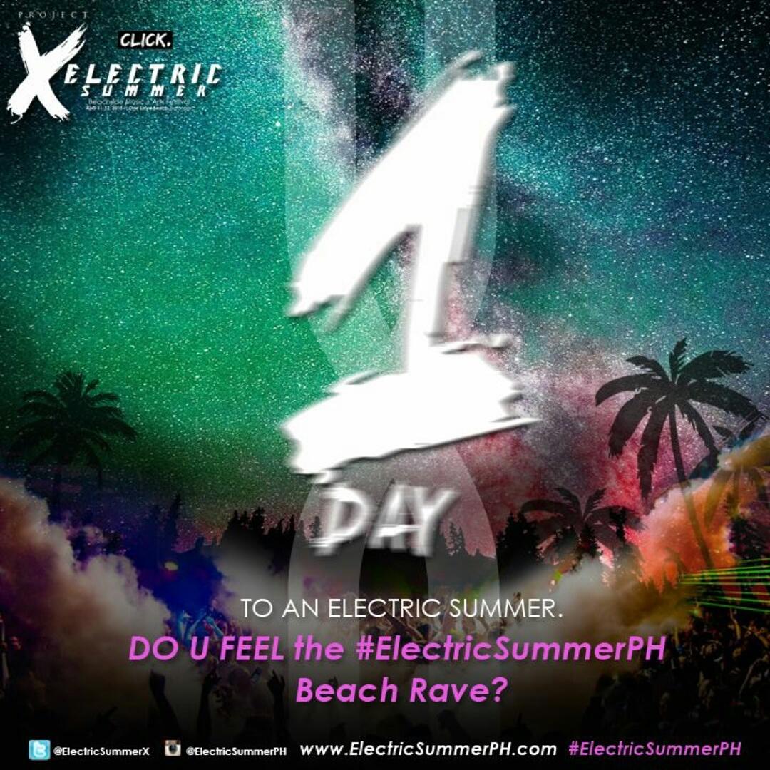 electricsummerx's tweet photo. 1 DAY TO #ElectricSummerPH
EAT. BEACH. RAVE. REPEAT.
Make Electric Memories this Summer.
04. 11. 2015 is PROJECT X! http://t.co/HE35xDejWI