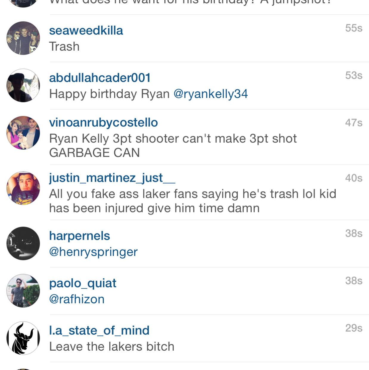 The posted Happy Birthday to Ryan Kelly on their IG. The comments are amazing. 