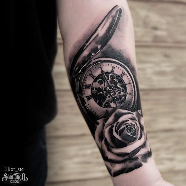 realistic clock tattoos pocket watch and compass 3d tattoos