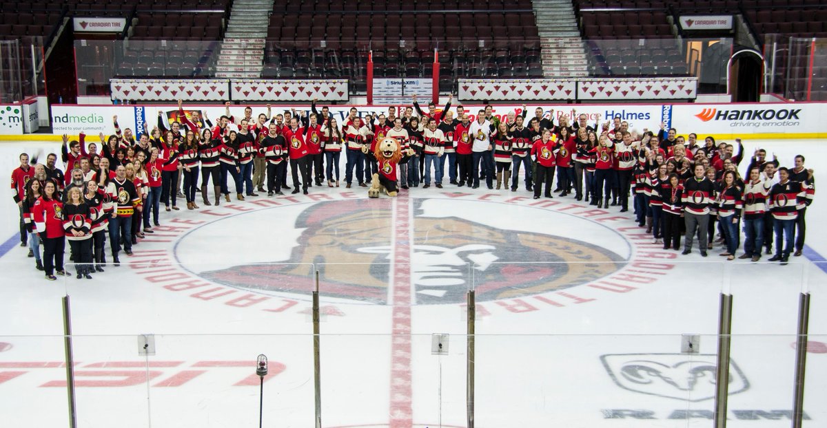 Senators's tweet image. Jersey and jeans day? You just knew the #Sens staff at @CdnTireCtr was going to represent. Looking good!