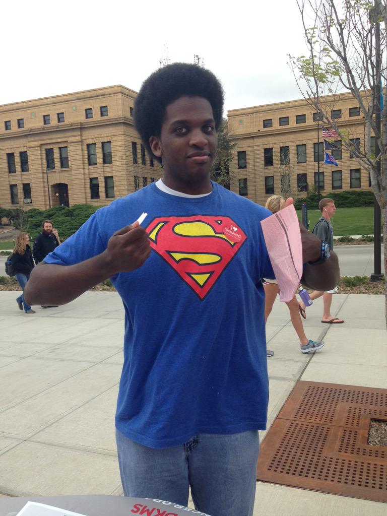 KU_STAC's tweet photo. We've got a superman in our midst! So many people are ready to @getswabbed  at KU!! http://t.co/8fKoZdQs8X