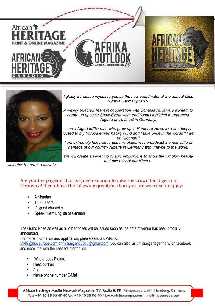 Jen9ja's tweet photo. Miss Nigeria Germany 2015!!!!

Applications are being NOW accepte...if u got what it takes,go ahead. http://t.co/sUtifmD0uI
