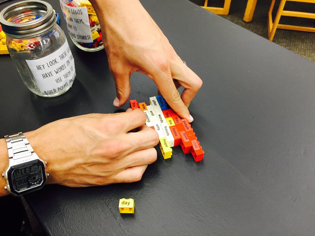 bevycgibson's tweet photo. We're celebrating #PoetryMonth with #legopoetry and #spinepoems! What are you doing? #librarylife http://t.co/keo1k31HtP