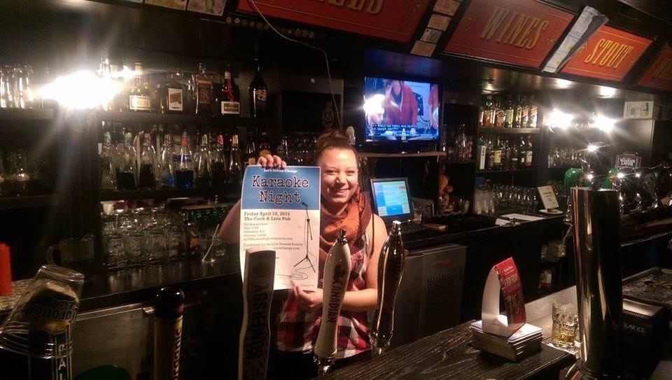 ACPRforJHS's tweet photo. The manager at the Cock &amp; Lion is excited for karaoke night tomorrow at 9pm! Are you? #LetsUnlockChange http://t.co/wdDZ71fyvX