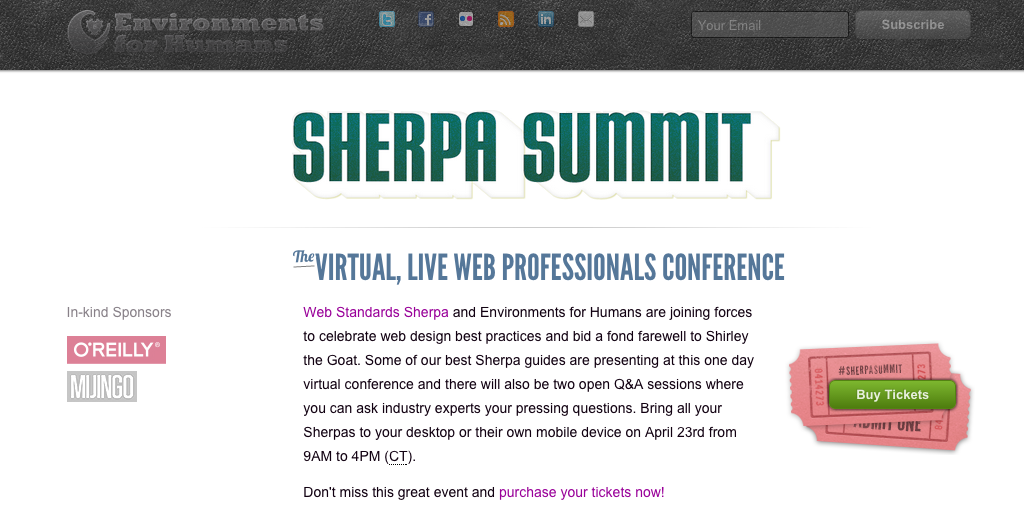 AaronGustafson's tweet photo. T-minus 7 days until the @StandardsSherpa Summit: http://t.co/pbRTjeCJqK

I hope to see you there! http://t.co/9XbKiQJS3N