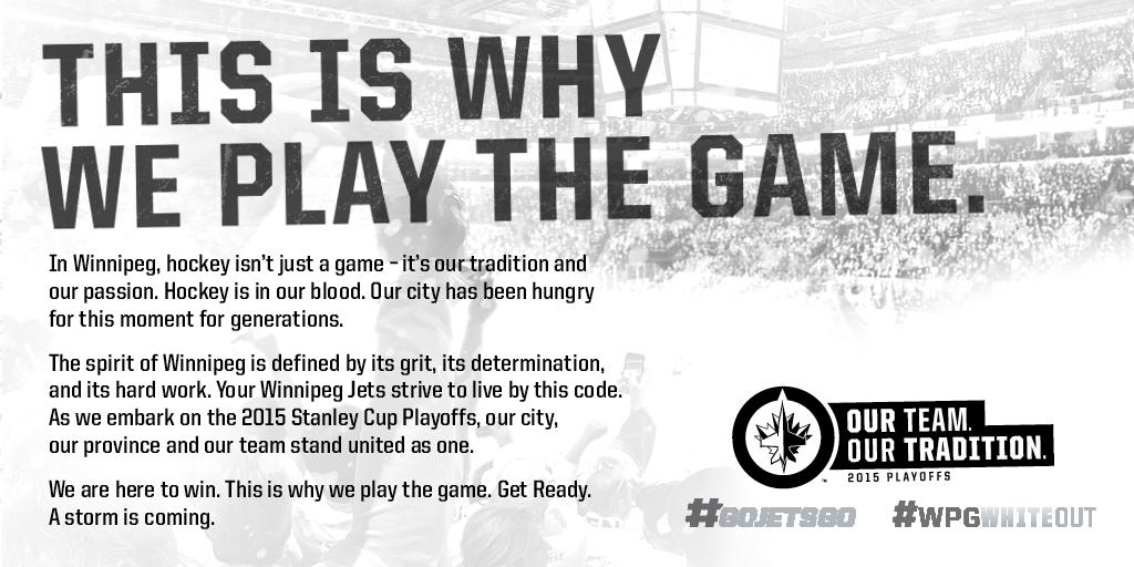 NHLJets's tweet photo. This is why we play the game. OUR TEAM, OUR TRADITION. #GoJetsGo #WPGWhiteout http://t.co/PEl3uFPaLa