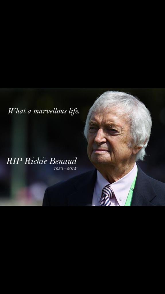 MichaelVaughan's tweet photo. Great Man ... Great Cricketer...  Greatest ever Sports Commentator.... #RIPRichie http://t.co/5g8nWBAhVH