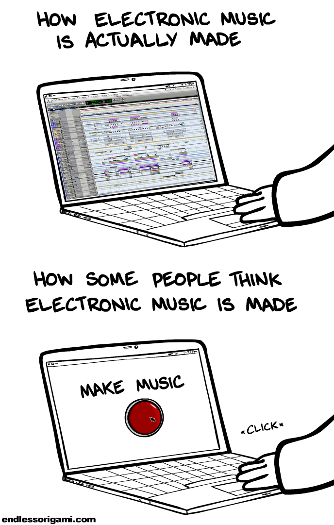 grandwhitefox's tweet photo. How electronic music is made #lol #tbt #tgwf #edm #electronic @endless_origami http://t.co/FL5ETOUdBm