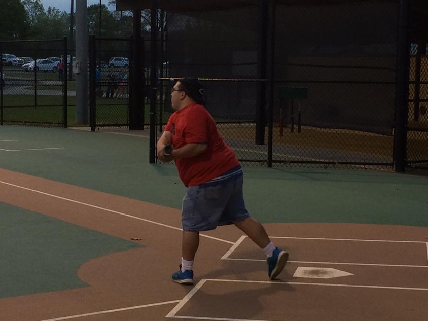 CullmanParksRec's tweet photo. Robert hits a #homerun! Great evening for Miracle League Baseball! #FieldOfMiracles http://t.co/w3RUcWNgPp