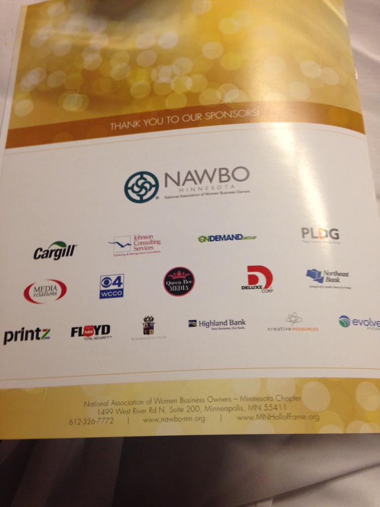 A big THANK YOU to the sponsors of #MNHALLofFame <a href="/NAWBOMN/">NAWBO-MN</a>