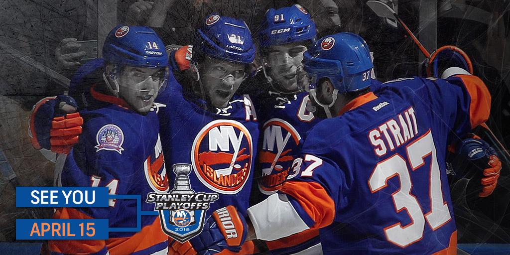NHL's tweet photo. Stanley Cup Playoffs bound. See you when the postseason begins April 15, @NYIslanders. http://t.co/63dWR2Hd0n