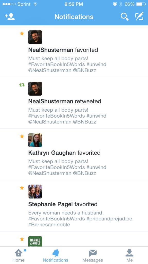 whiteleyreads's tweet photo. Neal Susterman just favorited &amp; retweeted my Unwind tweet! 😃👏😃👏 #booknerdproblems #hebronreads #FavoriteBookIn5Words http://t.co/18ZVeKaEgO