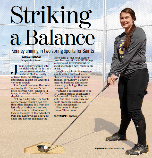 rwcollingwood's tweet photo. My feature on Carroll catcher @JaylinKenney, who balances softball, golf and a double major. http://t.co/XBrGkj3eNJ http://t.co/2ZEYLkT9mu