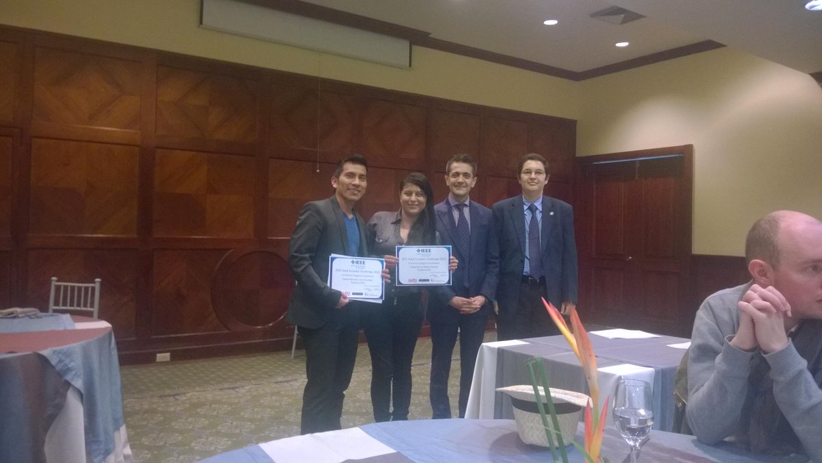 DISSmobile's tweet photo. @DISSmobile Ganador del Primer Lugar en el @OpenHackIEEE #HackEc15 @ieee_sec_ecu @IEEE_eGov http://t.co/C8JLOHrzSv