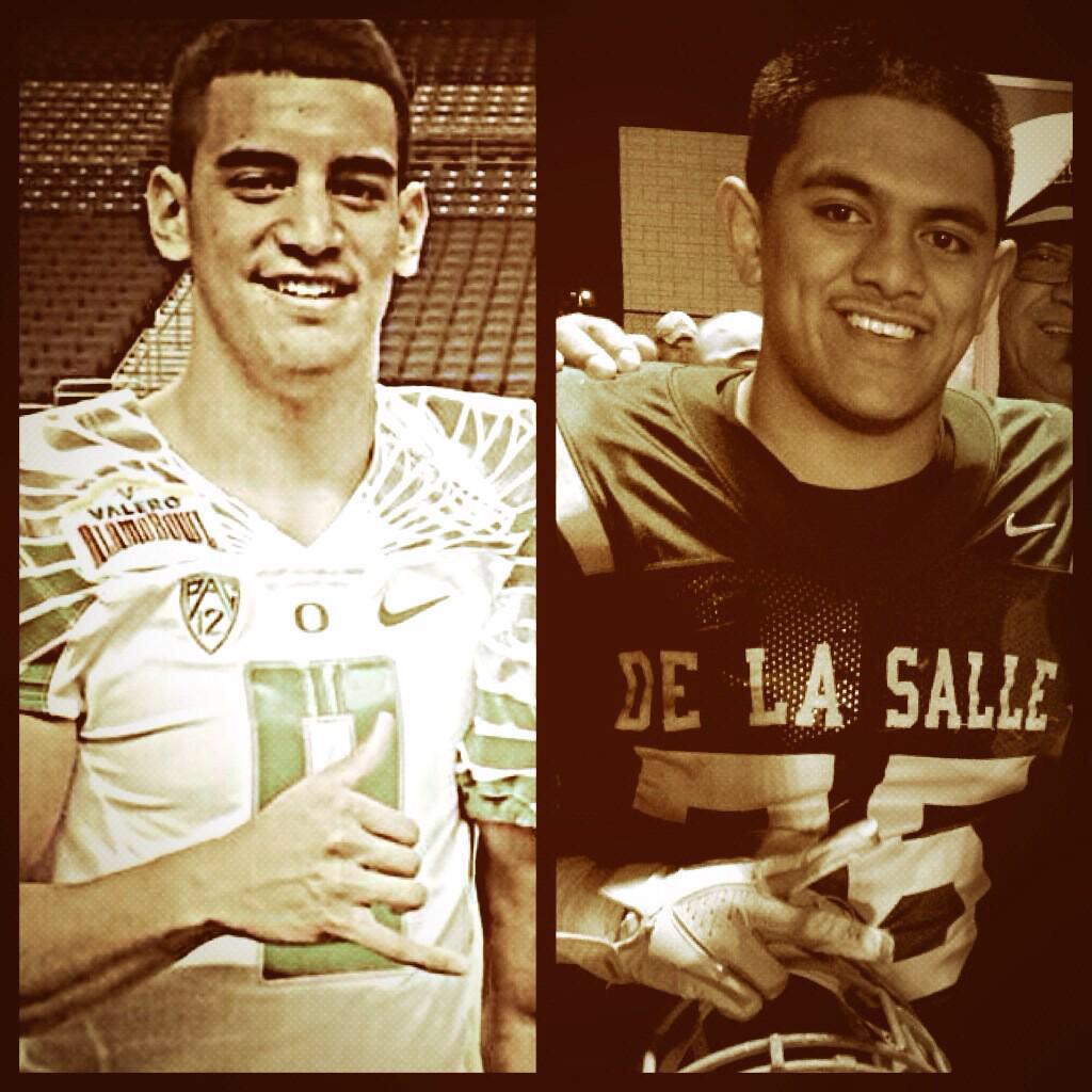 Pac12Recruits's tweet photo. This is insanely crazy. This is 4* DT Boss Tagaloa and Marcus Mariota! #MariotaLookALike http://t.co/6uXvLOCBuO