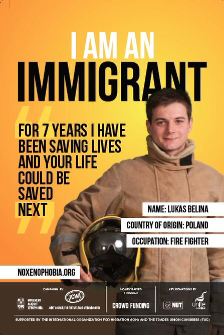cliffordsinger's tweet photo. Great, crowdfunded poster campaign by @JCWInews #IAmAnImmigrant http://t.co/6AXJUMyyUN