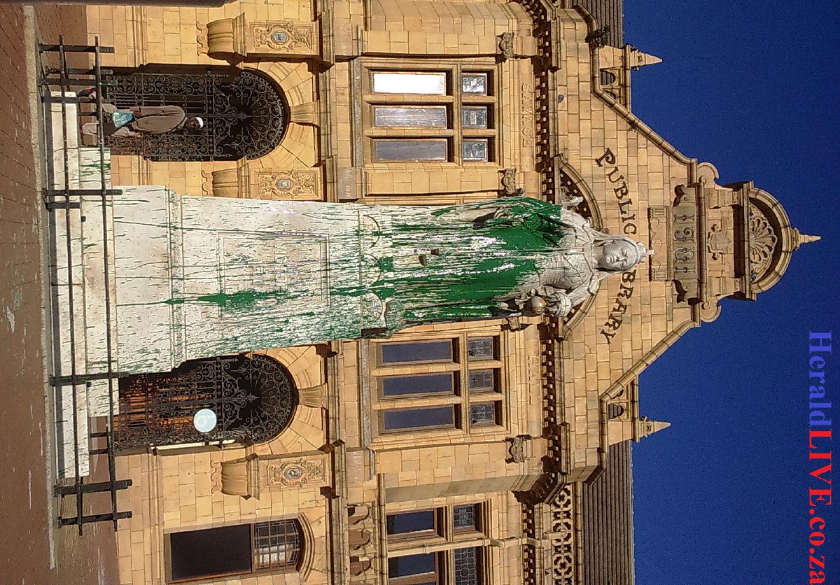 HeraldNMB's tweet photo. BREAKING: We can confirm that the Queen Victoria statue in #PortElizabeth has been vandalised. We are on the scene http://t.co/ax4yRxUALl
