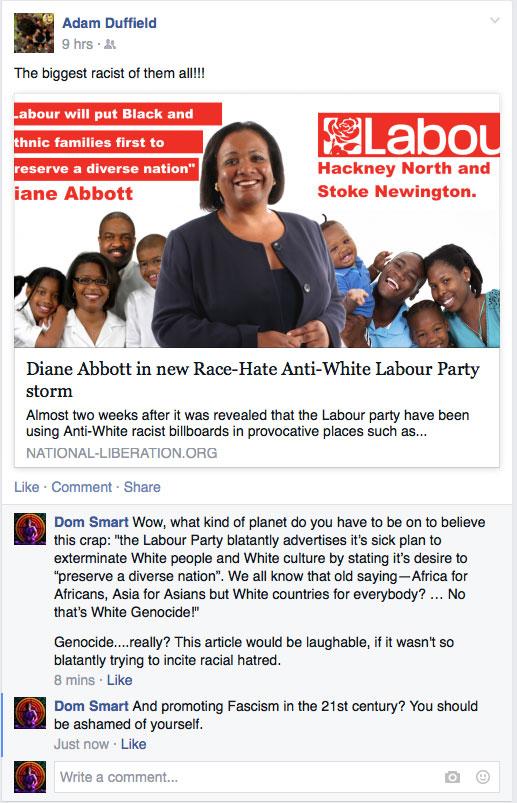 domsmart's tweet image. UKIP candidate for Plymouth spreading Fascist "White Genocide" propaganda via his Facebook page #whyimnotvotingukip