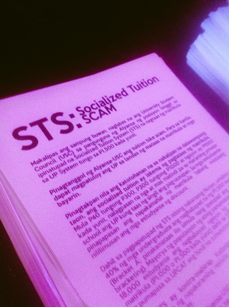 standupdiliman's tweet photo. #ScrapSTS? Get a hold of our STS statement, hear our proposed alternative fr your next USC at #UPFRONT2015 #LabanIsko http://t.co/vkhcbDtNob