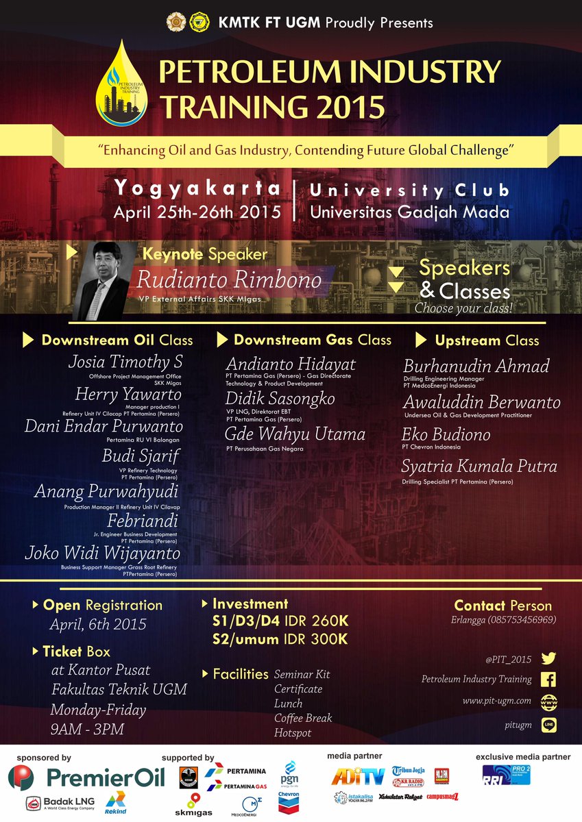 PIT_2016's tweet photo. @HimkaITS KMTK FT UGM PRESENTS
Petroleum Industry Training 2015
http://t.co/VsjTslcLyc http://t.co/wSRY4orHGl