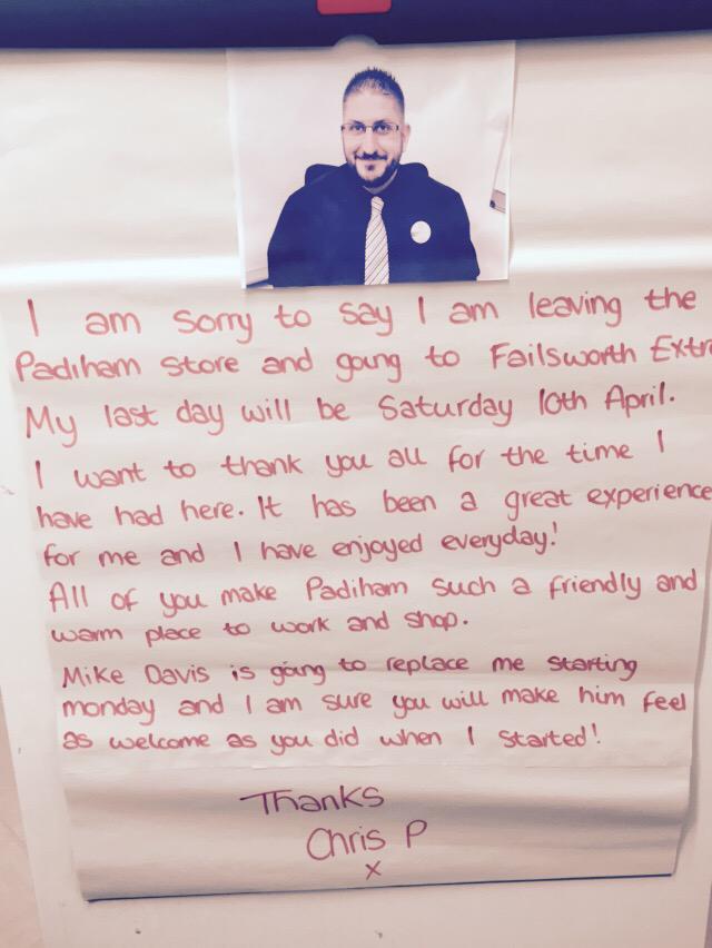 Tesco Padiham (@tescopadiham) on Twitter photo <a href="/chris_parkers/">Chris parker</a> is leaving Tesco Padiham tomorrow to start his new role. We wish him well! <a href="/NickWilkinson01/">Nick Wilkinson</a> <a href="/chris_parkers/">Chris parker</a> is leaving Tesco Padiham tomorrow to start his new role. We wish him well! <a href="/NickWilkinson01/">Nick Wilkinson</a>