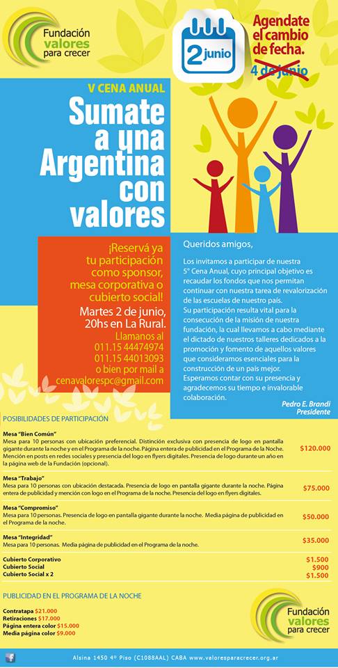 Sumate a una Argentina con Valores. El 2 de Junio, en la Rural. Resevá tu entrada. Nos vemos!