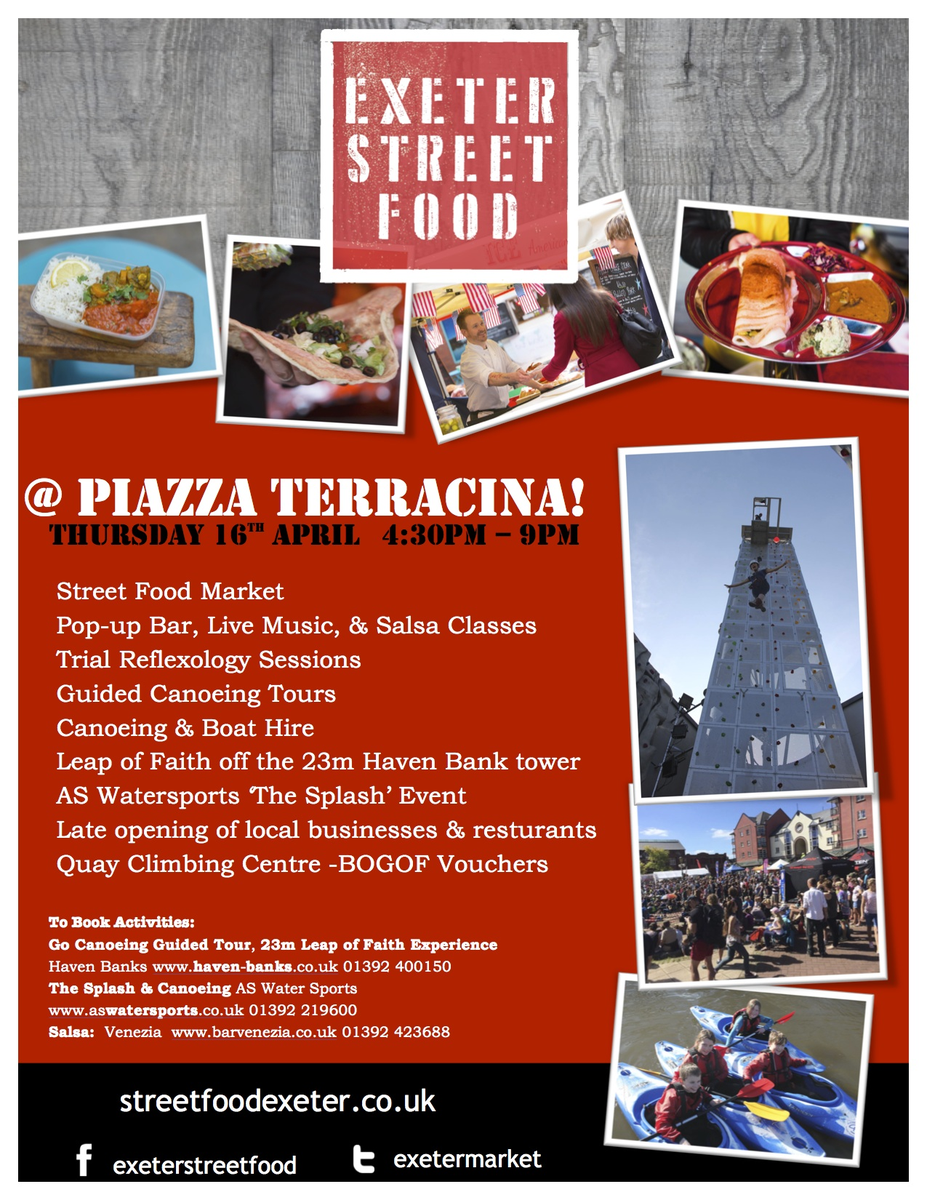 exeter_food's tweet photo. NEW! Street Food Night Market in Exeter! See: https://t.co/GThmXXnrTh @ThistleExeter @StonesLLP @flybe @exetergcc http://t.co/cqYT7bDKLH