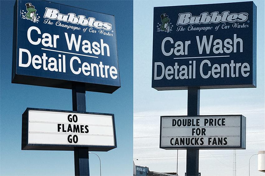Saw this on Macleod Trail at <a href="/bubblescanada/">Bubbles Car Wash</a>! #GoFlamesGo #yyc #Calgary