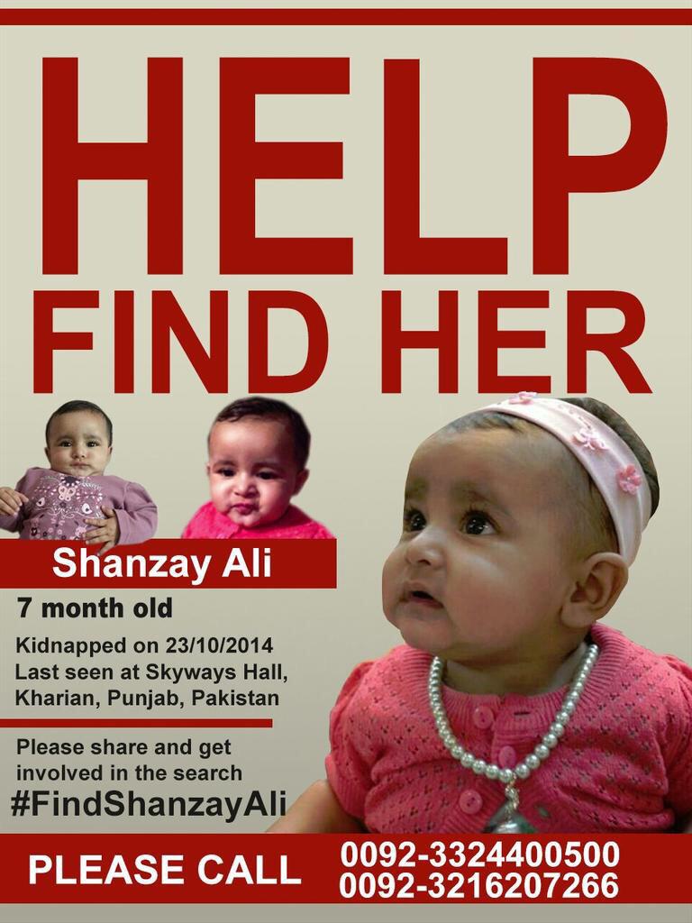 NaziaMemon01's tweet photo. Someone asked me to share a tweet to help finding Shanzay (why not,if we can spread a msg) she must be 1yr old now http://t.co/lWuqGnxzCm