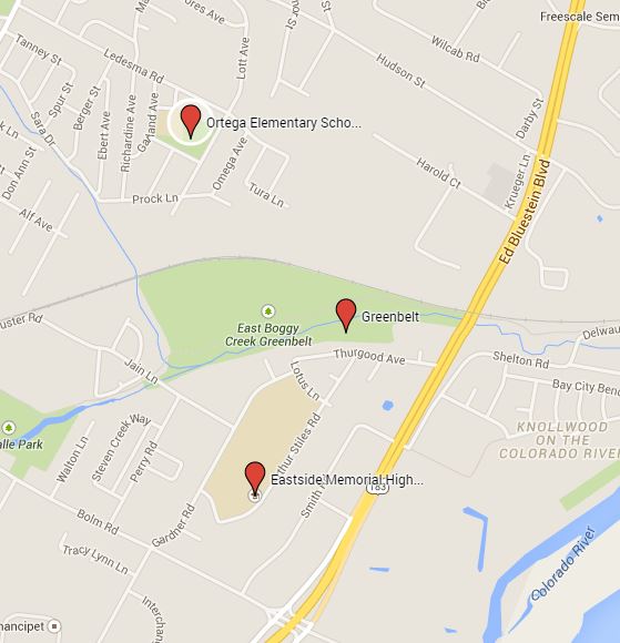 Ortega Elem. is north of East Boggy Creek Greenbelt. Eastside Memorial