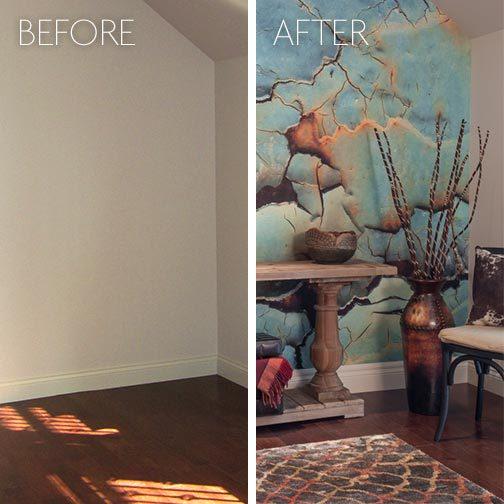 "An exciting and inviting entry was created with the use of a photographic wallpaper mural" via <a href="/SWATDESIGNTEAM/">Decorating Den</a>