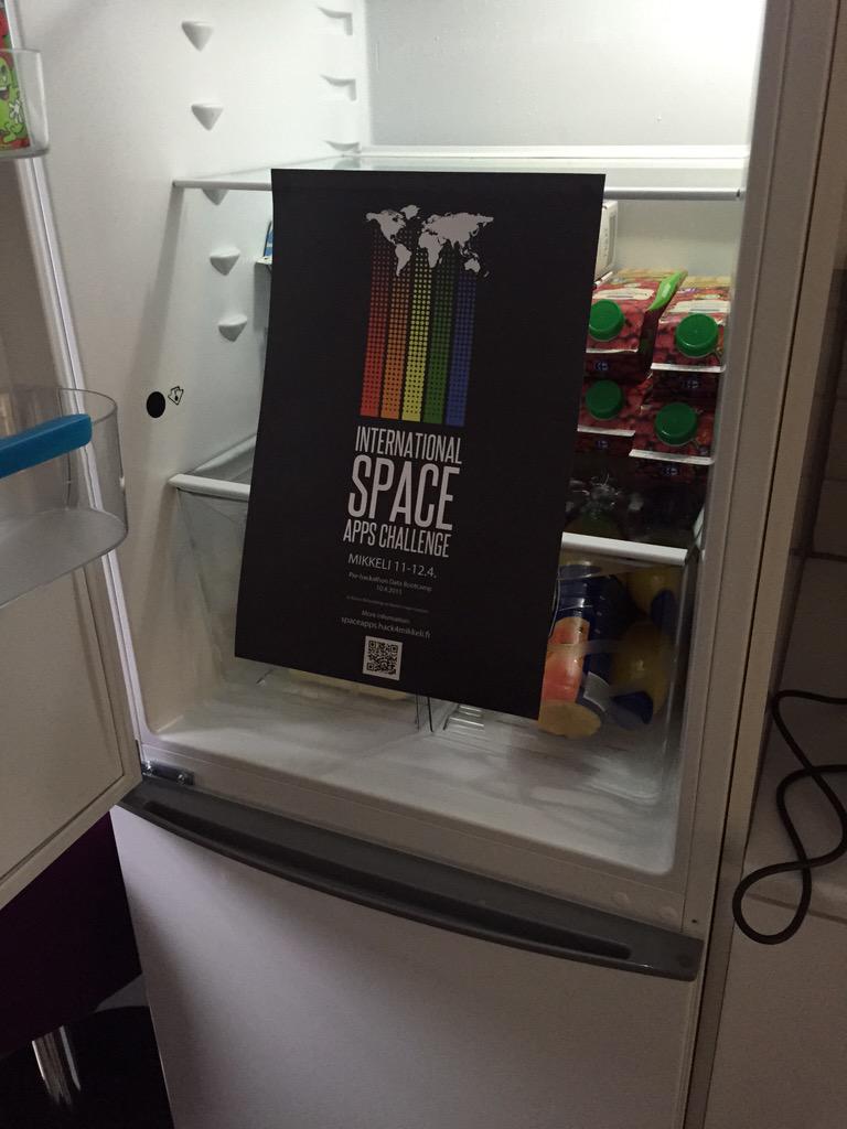 MLHacks's tweet photo. The first hack of this epic Hackathon weekend comes from #SpaceAppsMLI with their hacker snack fridge http://t.co/suoVk69kGS