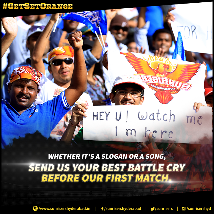 SunRisers's tweet photo. We want to hear you roar and cheer on #SRH. Just show us your best battle cry using #OrangeArmy #GetSetOrange http://t.co/QCtIt6dEi9