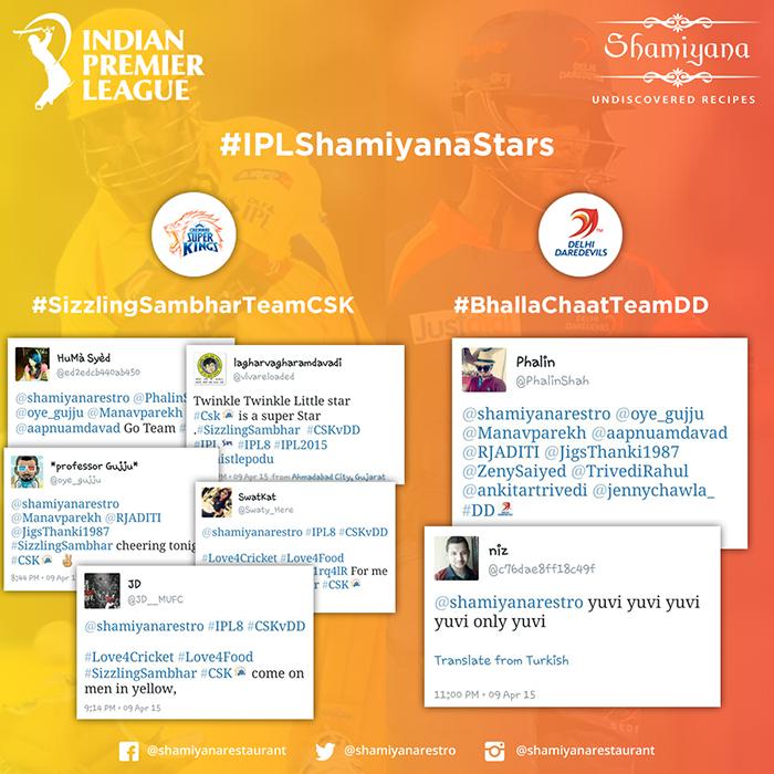shamiyanarestro's tweet photo. #SizzlingSambhar #CSK supporters sizzled in style yesterday but style me to #BhallaChat #DD weren't behind! #IPL8 http://t.co/FcsXzsTn3q