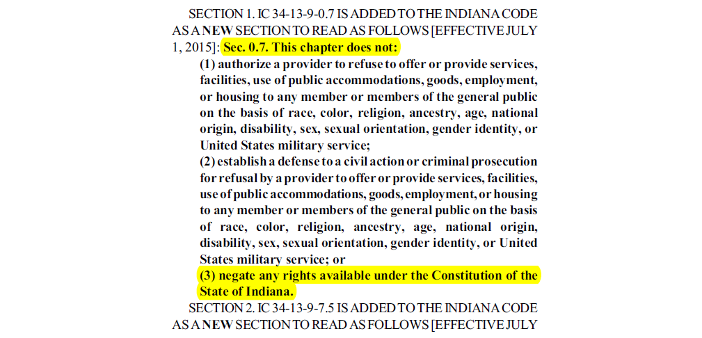 hoosier4harmony's tweet photo. Another #RFRAtruth - The #RFRAfix does not negate any rights found in Indiana's Constitution. See for yourself. #RFRA http://t.co/HtBSsAiCAg