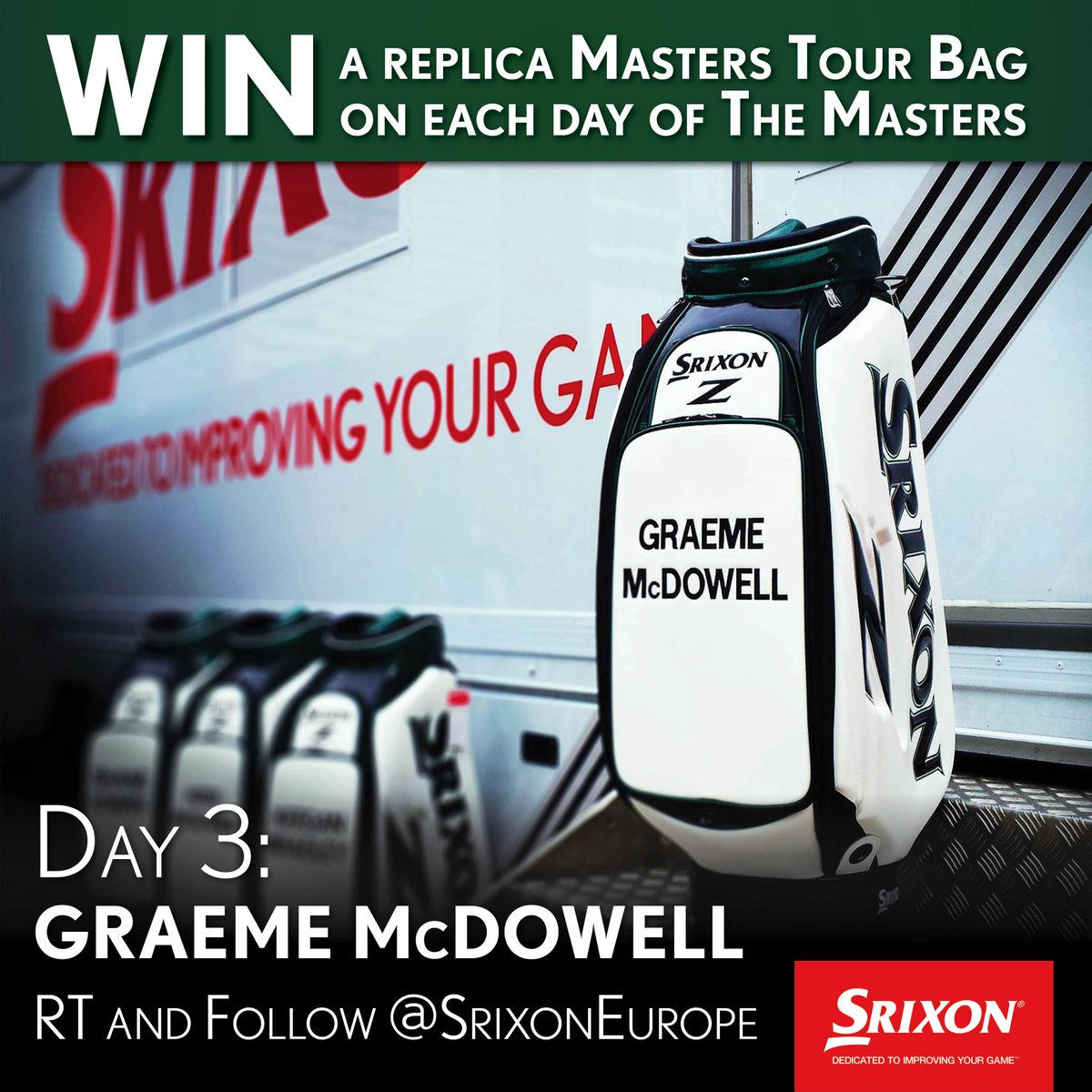 SrixonEurope's tweet photo. Day 3! Today we’re giving away @Graeme_McDowell’s replica Masters Tour Bag! #TheMasters http://t.co/1oiZuwZkWx