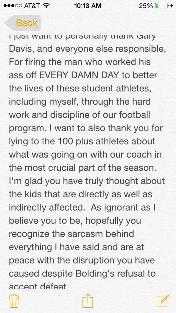 Coach Bolding, thank you for showing me and my brothers what it means to be a man. You've had such a impact