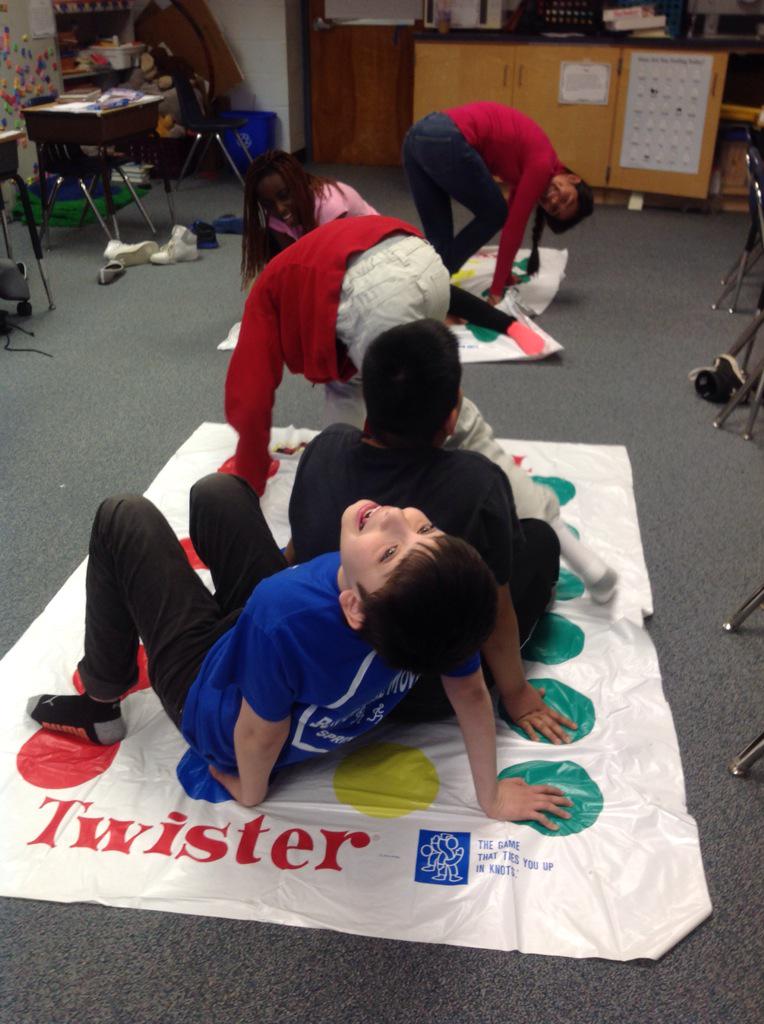 5th Graders play Twister after learning the probability of outcomes. I am certain that 5/5 students enjoyed!@APSMath