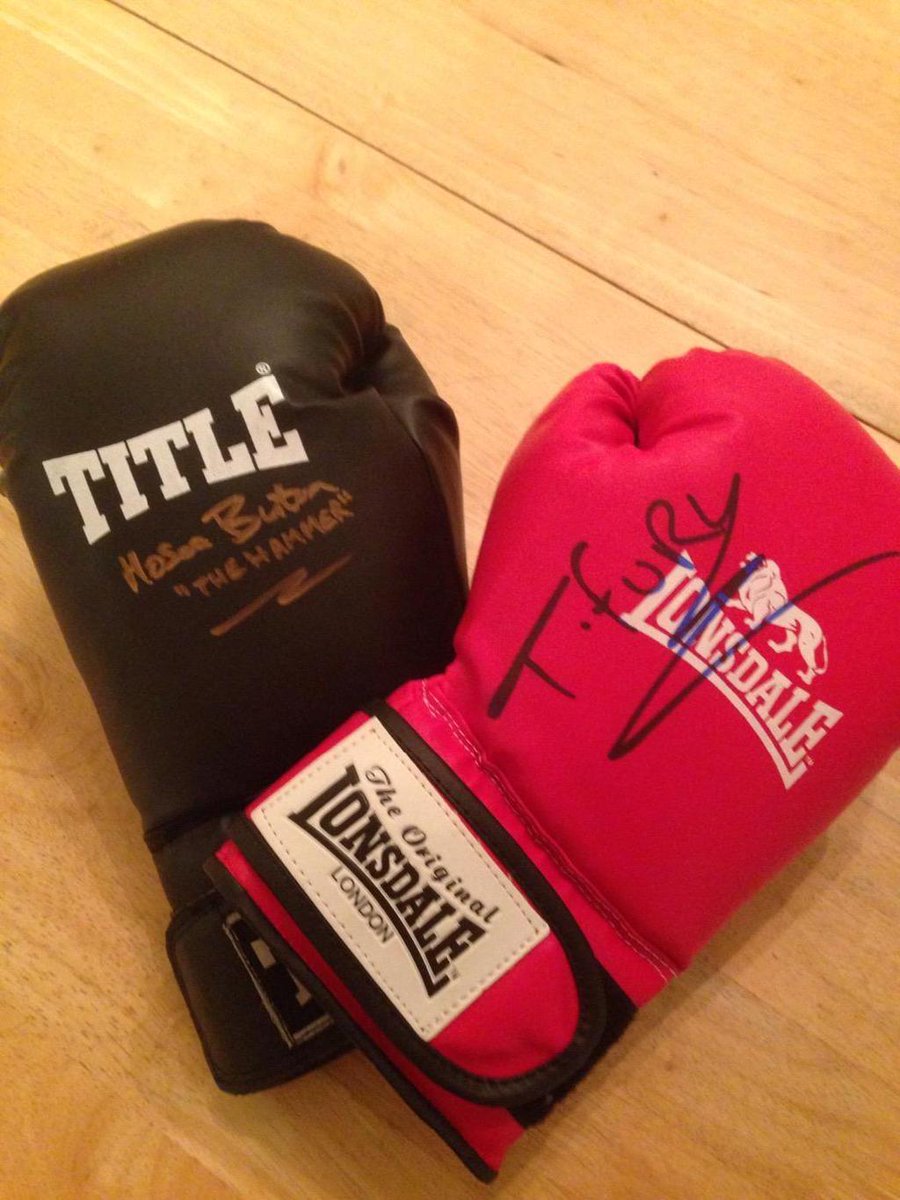 These gloves signed by me and <a href="/Tyson__Fury/">Gorga Tys</a> going up for auction again at @MrWayneDevlin charity night. see his page