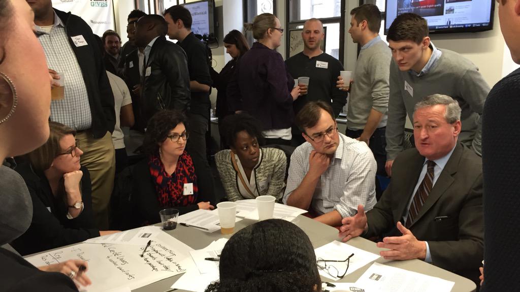 JimFKenney's tweet photo. Had great time working w/my small group on how we can retain young innovators &amp; improve #PHL together. #MillenniaLab http://t.co/jnGDIdMXER
