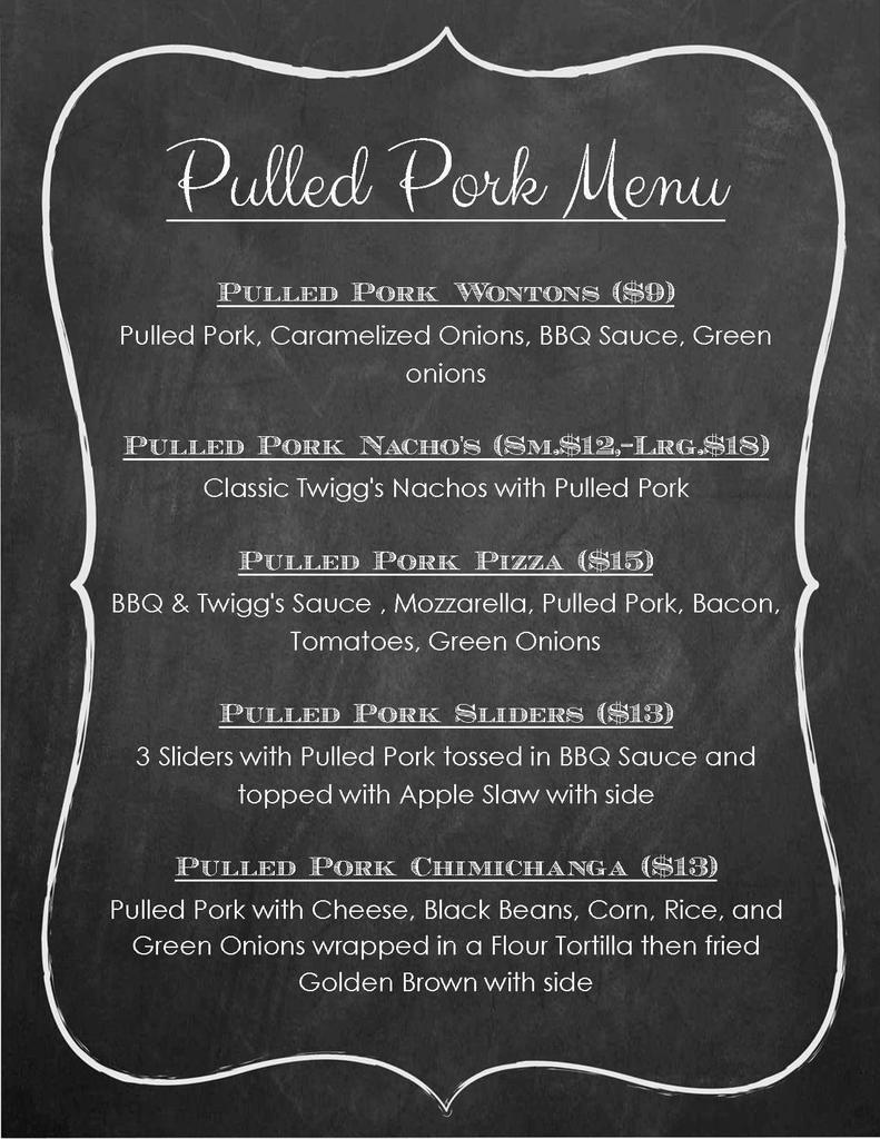 TwiggsBar's tweet photo. This weekend @TwiggsBar we're going PULLED PORK EVERYTHING #pulledpork #TWIGGS @BenjiAtkinson http://t.co/qGohq7NlpT