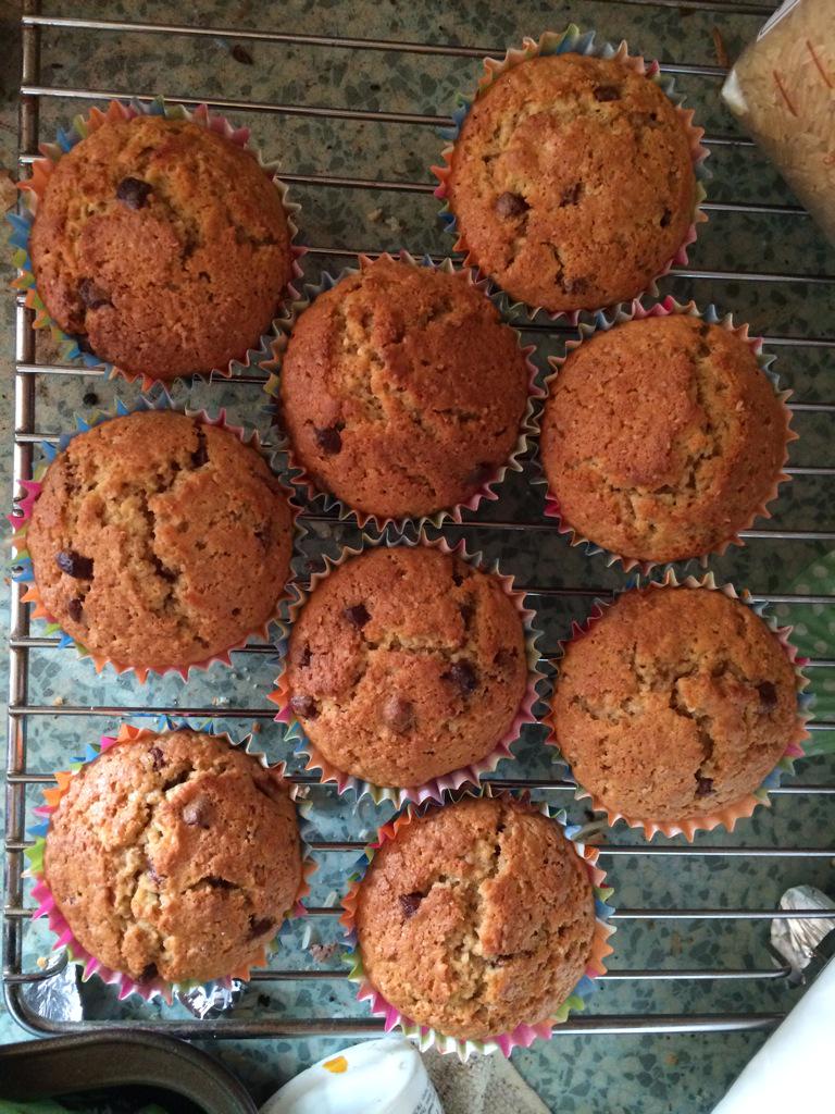 LorienTarot's tweet photo. Seem to be getting the hang of this... Ginger and chocolate chip wholemeal muffins. Yumyum! #witchatwork #baking http://t.co/pcYVw8xWyn