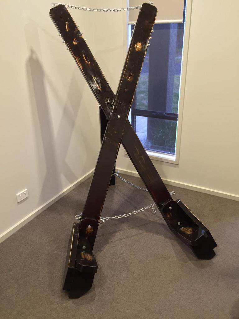 TheGentleDom's tweet photo. So....I made a St Andrews Cross. And it's fucking spectacular for flogging @CurvySub and standing anal http://t.co/hRaQ4F18EA